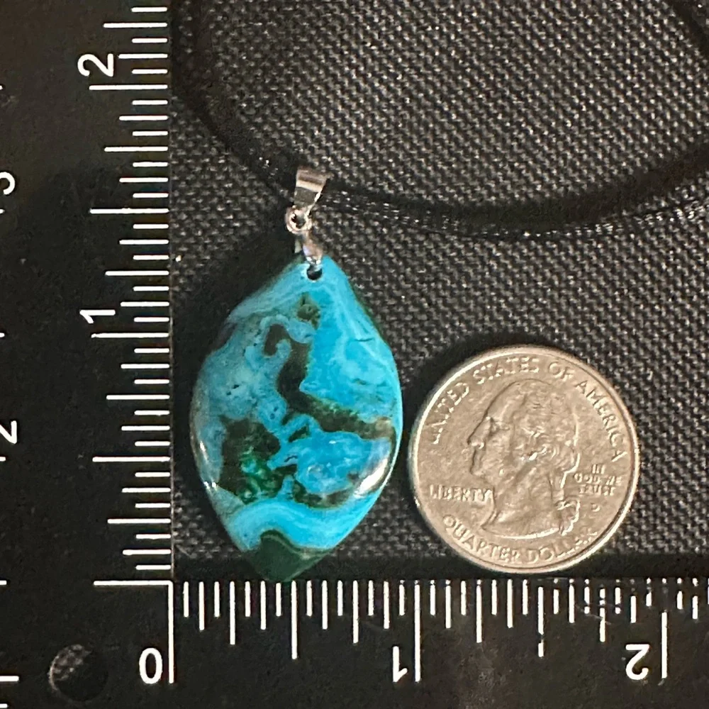 Chrysocolla Teardrop Pendant Necklace on Black Rope - Picture 13 of 14